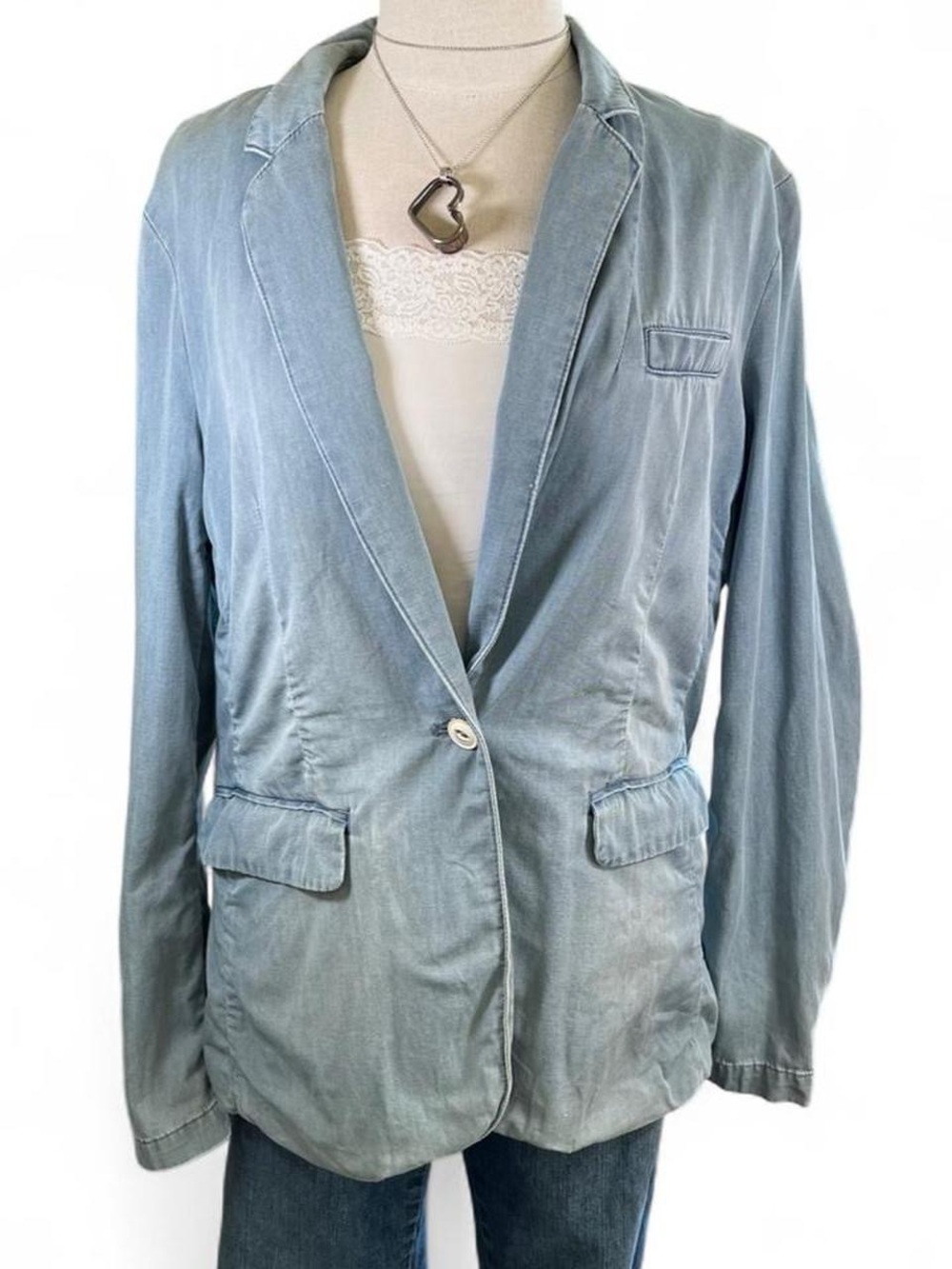 Tommy Hilfiger Light Blue Single-Button Chambray Women's Blazer - Size 10